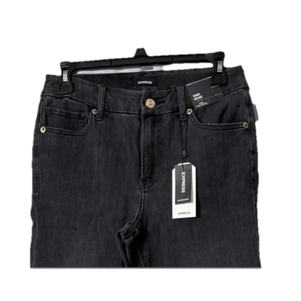 NWT Express Skinny Mid Rise Womens Stretch Black Flexx Jeans Denim Size M 6/8/10 - Picture 2 of 11